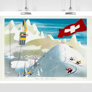 Cartel de esquí vintage de invierno en Suiza - Enmarcado / Sin marco
