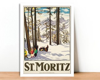 Poster Vintage Ski St-Moritz Suisse - Affiche 40x60cm HQ N°006 - PostersAndCo - Neuf