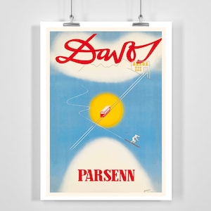 Davos Parsenn Switzerland Vintage Ski Poster - Framed / Unframed
