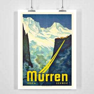 Póster de esquí vintage de Mürren, Suiza (con marco o sin marco)