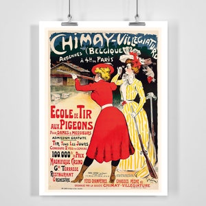 Chimay-Villegiature Taubenschiessschule Vintage Werbeposter von Jules Alexandre Grün - Gerahmt / Ungerahmt