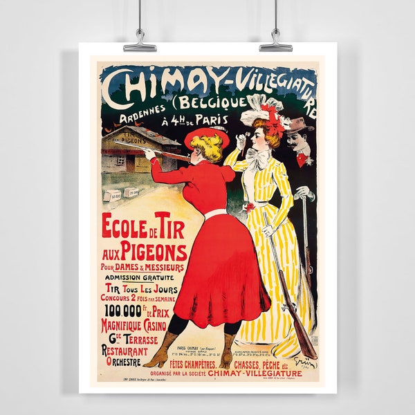 Chimay-Villegiature Pigeon Shooting School Vintage Advertising Poster by Jules Alexandre Grün - Framed / Unframed