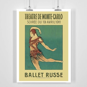 Ballet Russe de Monte Carlo 1911 Paris Frankreich Vintage Werbeplakat von Jean Cocteau - Gerahmt / Ungerahmt