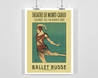Ballet Russe de Monte Carlo 1911 Paris France Vintage Advertising Poster by Jean Cocteau - Framed / Unframed