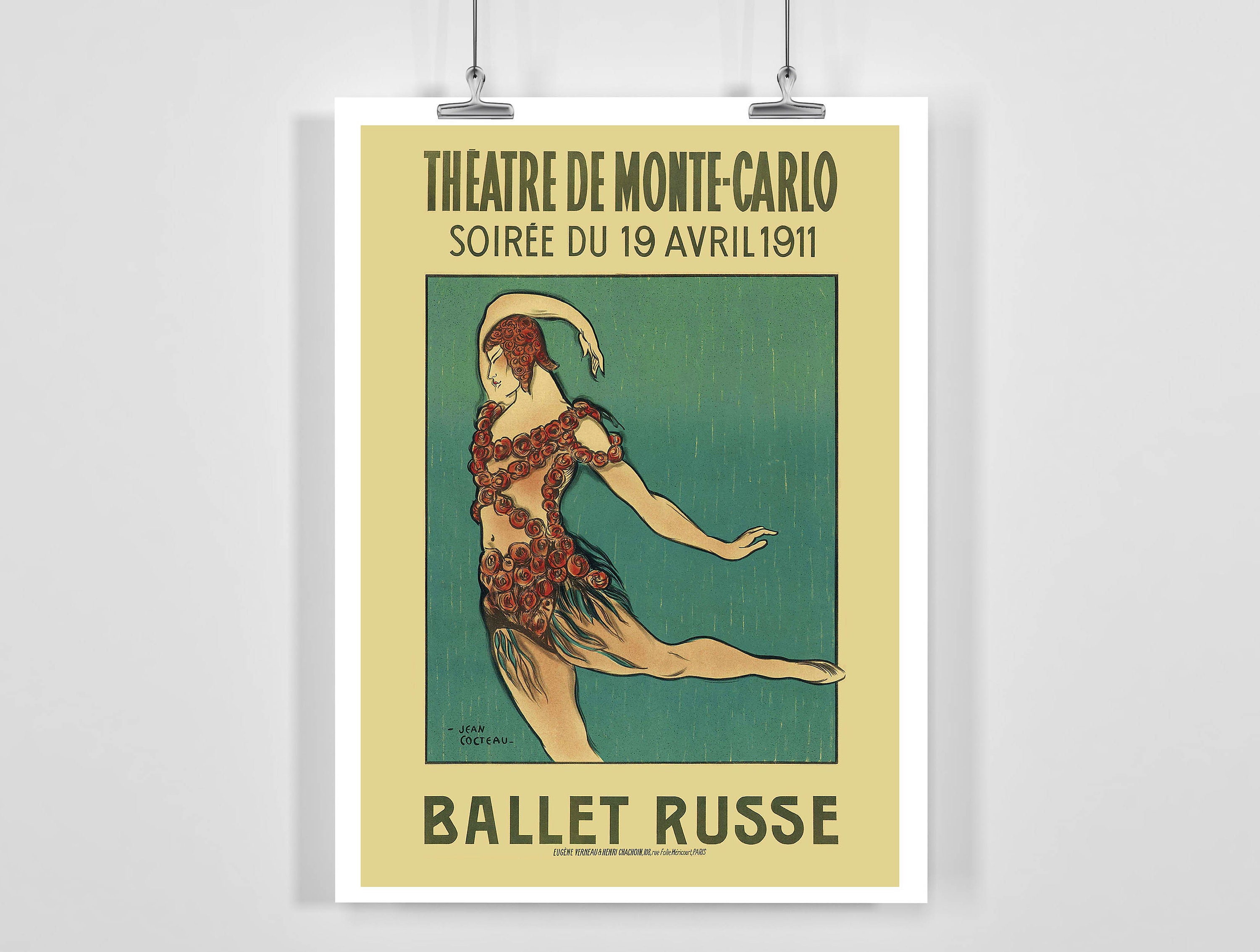 Poster Vintage Monte Carlo Ballet Russe 1911 - Reproduction HQ 60x90cm, Déco Rétro Chic