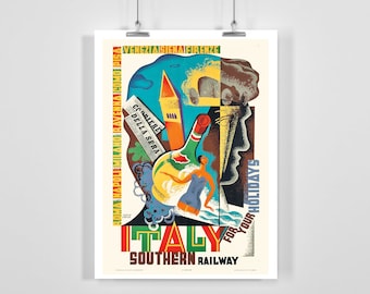 Italy for Your Holiday Southern Railway Vintage Travel Poster - Framed / Unframed