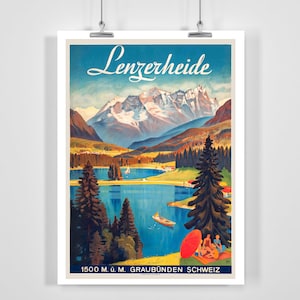 Póster de viaje vintage de Lenzerheide, cantón de los Grisones, Suiza (con marco o sin marco)