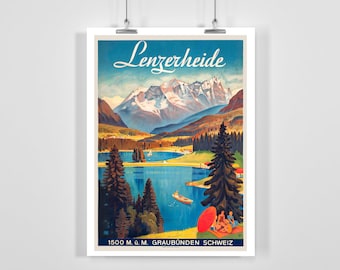 Lenzerheide Canton of Grisons Switzerland Vintage Travel Poster - Framed / Unframed
