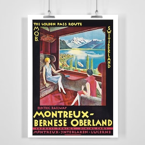 Schweiz Montreux Berner Oberland von Electric Eisenbahn Vintage Reiseplakat - Gerahmt / Ungerahmt