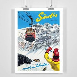 Säntis Mountain 2504 m Switzerland Vintage Ski Poster - Framed / Unframed