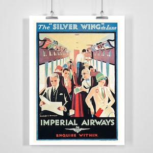 Imperial Airways Silver Wing Deluxe Vintage Travel Poster - Framed / Unframed