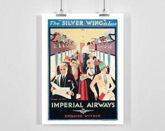 Imperial Airways Silver Wing Deluxe vintage reisposter, ingelijst/ingelijst