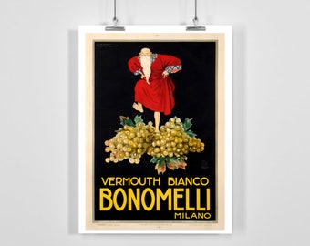 Vermouth Bianco Bonomelli Milano Vintage Advertisement Poster - Framed / Unframed