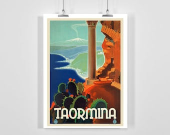 Taormina Sicily Italy Vintage Travel Poster - Framed / Unframed
