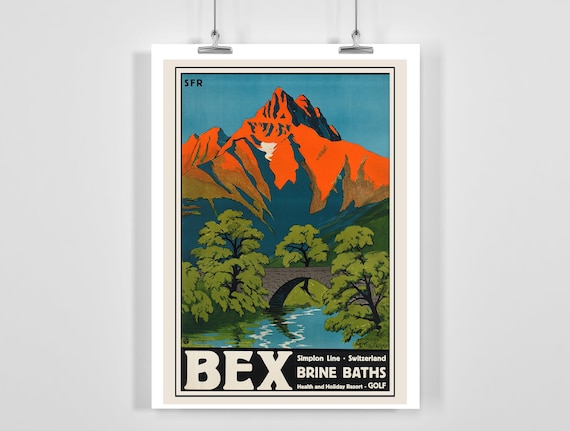 Switzerland Bex Brine Baths Health and Holiday Resort Vintage Travel Poster - Framed / Unframed