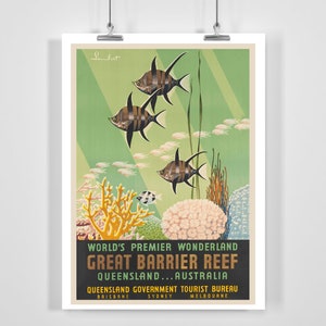 Great Barrier Reef Queensland Australia Vintage Travel Poster - Framed / Unframed