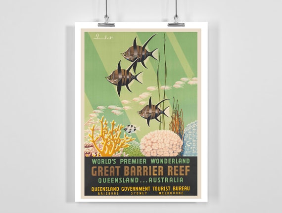 Great Barrier Reef Queensland Australia Vintage Travel Poster - Framed / Unframed