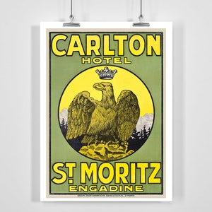 Carlton Hotel St. Moritz Engadina Vintage Travel Poster - Incorniciato / Non incorniciato