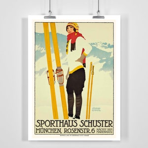 Sporthaus Schuster Sportswear and Sporting Goods Vintage Ski Poster - Framed / Unframed