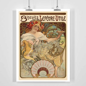 Galletas Lefevre-Utile 1897 Cartel publicitario vintage de Alphonse Mucha - Enmarcado/Sin marco
