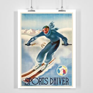 Sport D&#39;Hiver France Mountain Snow Winter Skiing Vintage Ski Poster - Framed / Unframed