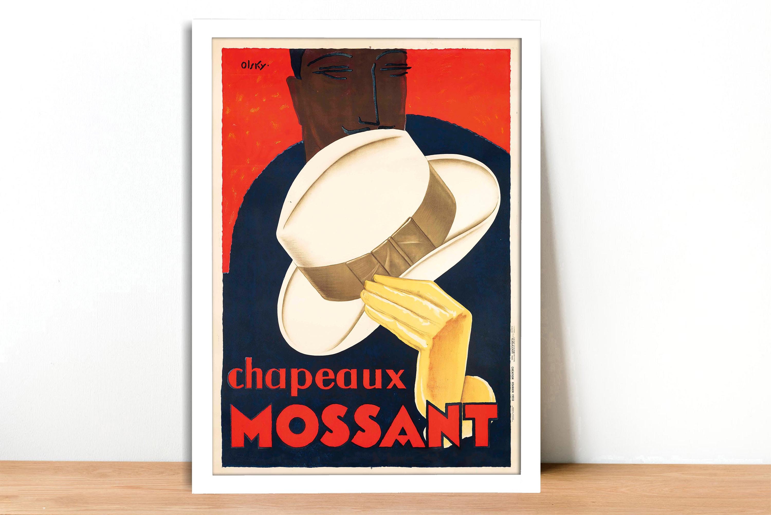 Chapeaux Mossant Vintage Advertising Poster by Olsky 1928 - Framed