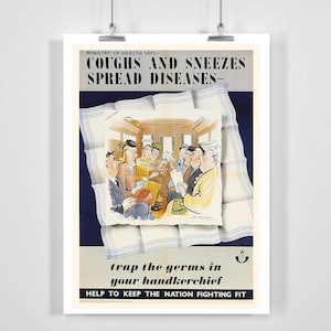 Husten und Niesen verbreiten Krankheiten Vintage Werbeplakat - Gerahmt / Ungerahmt