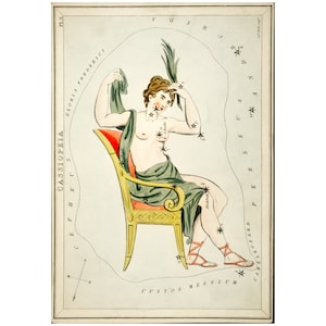 Cassiopea sterrenbeeld Fine Art Print antieke lithografie uit 1825 - ingelijst/ingelijst