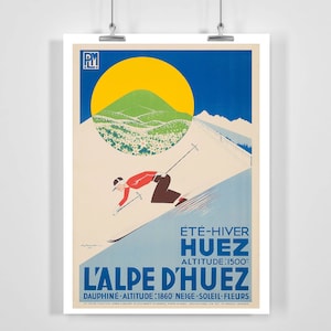 Alpe d'Huez France Vintage Ski Poster - Framed / Unframed
