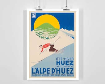 Alpe d'Huez France Vintage Ski Poster - Framed / Unframed