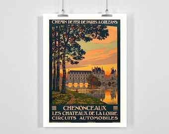Chateau de Chenonceau Chateaux of the Loire Valley France Vintage Travel Poster - Framed / Unframed / Canvas