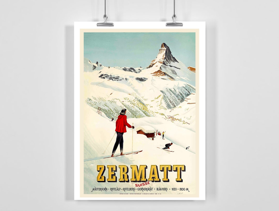 Zermatt Switzerland Vintage Ski Poster - Framed / Unframed - Etsy