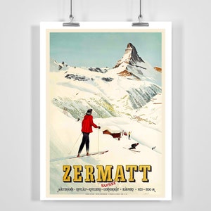 Zermatt Switzerland Vintage Ski Poster - Framed / Unframed