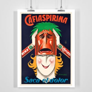 Cafiaspirina Saca el Dolor Vintage Advertising Poster - Framed / Unframed