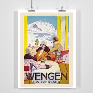 Wengen Schweiz Vintage Ski Poster - Gerahmt / Ungerahmt