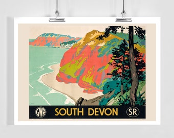 South Devon England Vintage Travel Poster - Framed / Unframed