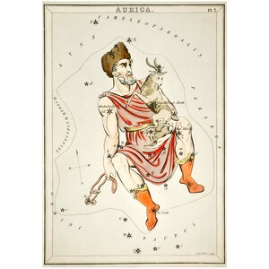 Aurica Sternbild Kunstdruck Antike Lithographie von 1825 - gerahmt / ungerahmt