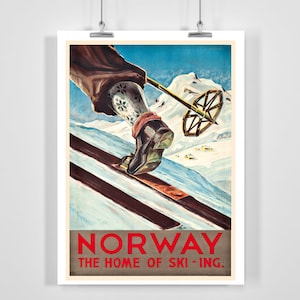 Norwegen The Home of Skiing Vintage Ski Poster - Gerahmt / Ungerahmt