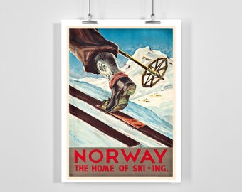 Norway The Home of Skiing Vintage Ski Poster - Framed / Unframed