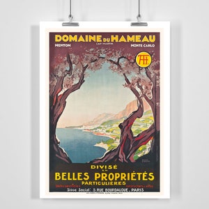 Domaine du Hameau Menton Cap Martin Monte-Carlo ヴィンテージ トラベル ポスター - フレーム付き / フレームなし
