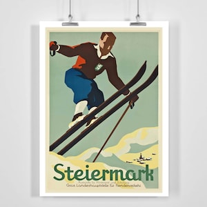 Steiermark Wintersport in Österreich Vintage Ski Poster - Gerahmt / Ungerahmt