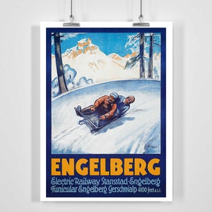 Cartel de esquí vintage de deporte de invierno de Engelberg Suiza - Enmarcado / Sin marco