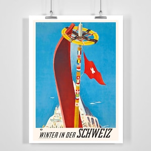 Cartel de esquí vintage de invierno en Suiza - Enmarcado / Sin marco