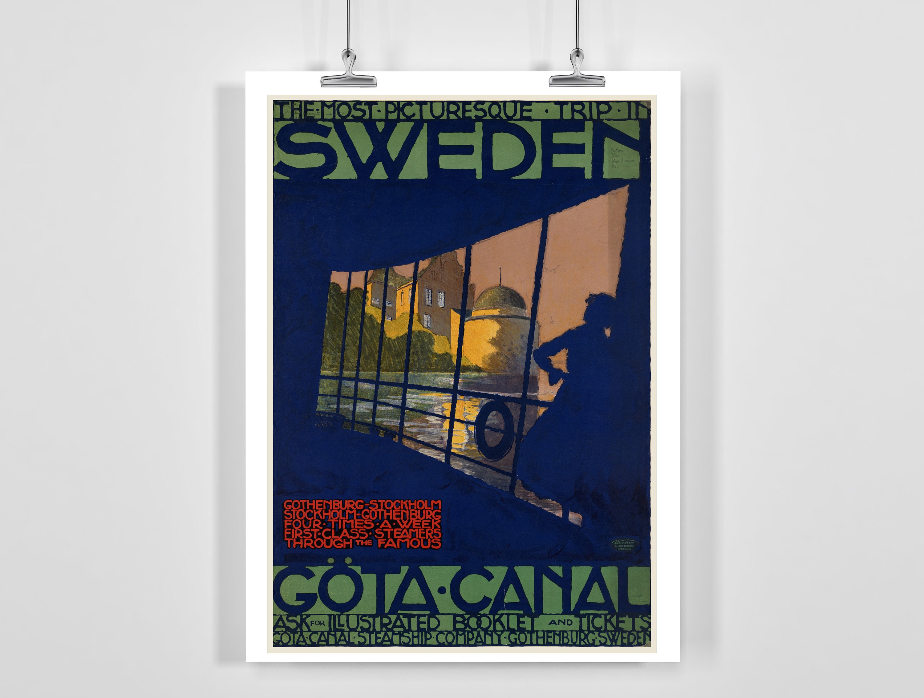 Göta Canal The Most Picturesque Sweden Vintage Travel Poster - Framed / Unframed