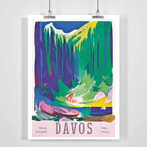 Davos Parsenn Switzerland Vintage Travel Poster - Framed / Unframed