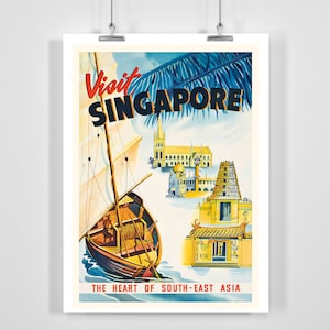 Affiche de voyage vintage Le cœur de l'Asie du Sud-Est à Singapour - Encadré / Non encadré