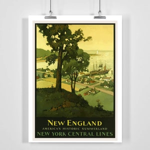 New England America&#39;s Historic Summerland Vintage Travel Poster - Framed / Unframed