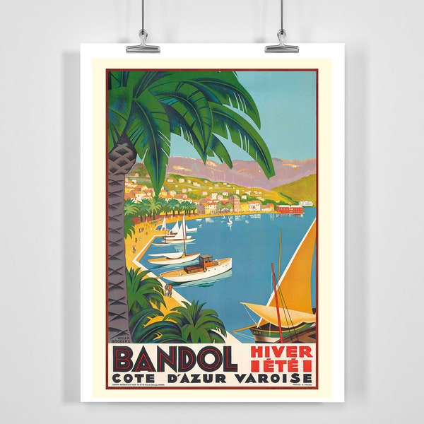 Bandol Côte D'Azur Varoise France Vintage Travel Poster - Framed / Unframed