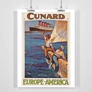 Cunard Line Europe Amerika Vintage Reiseposter - gerahmt / ungerahmt