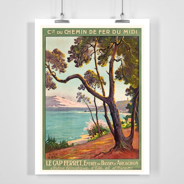 Cap Ferret, ingang van het bekken van Arcachon, vintage reisposter Frankrijk, ingelijst/ingelijst